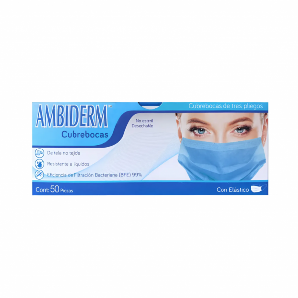 Cubrebocas Ambiderm Azul Tricapa Polipropileno 6 Cajas 50pz